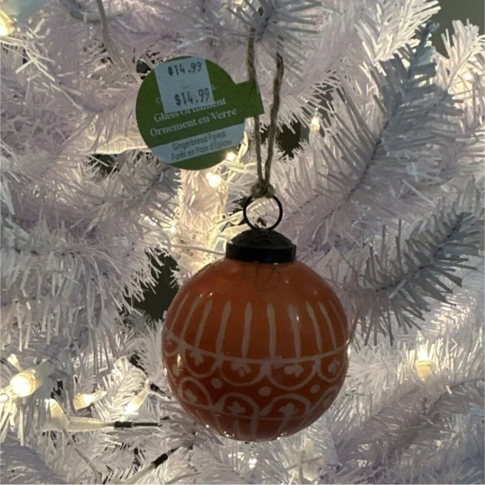Gingerbread Forest Glass Round Ornament Brown White Christmas Holiday